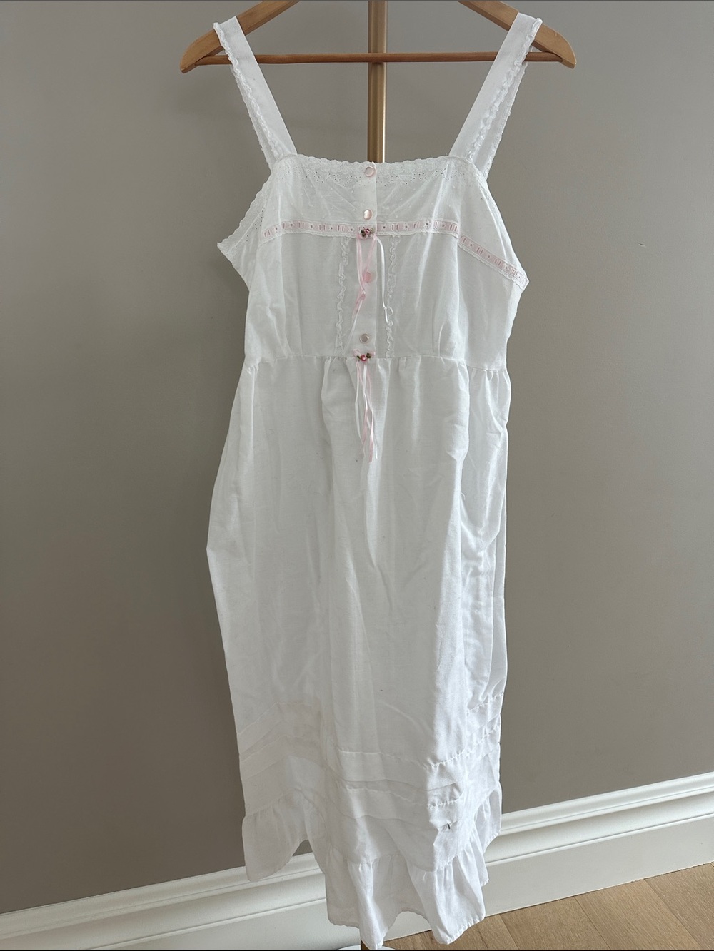 Vintage Pink White Lace Nightgown M Coquette Cottagecore